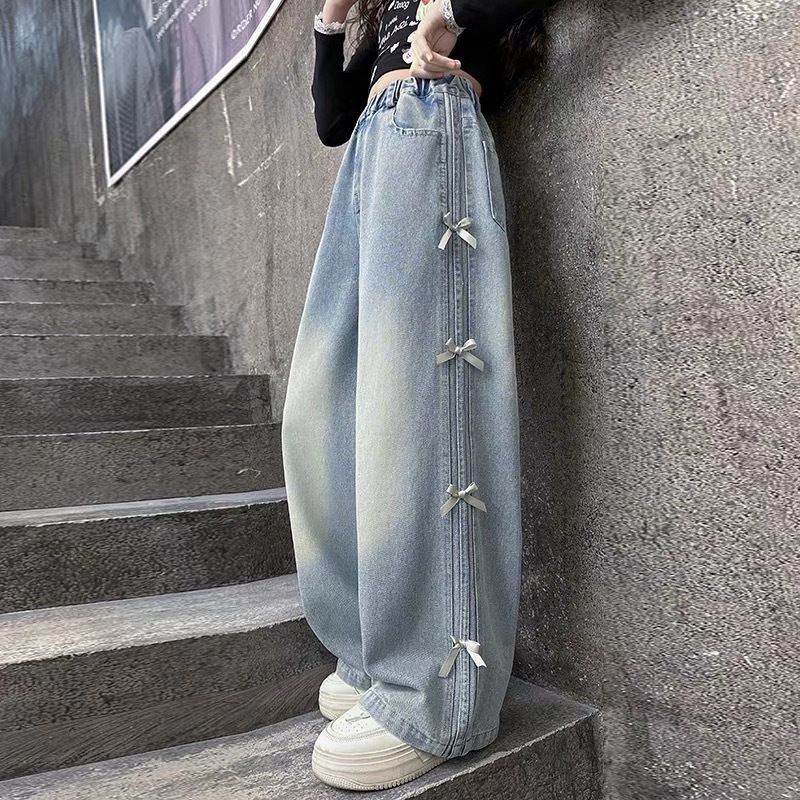 Jeansi din denim pentru fete — stil coreean, țesătură de bumbac, talie medie, primăvară și toamnă