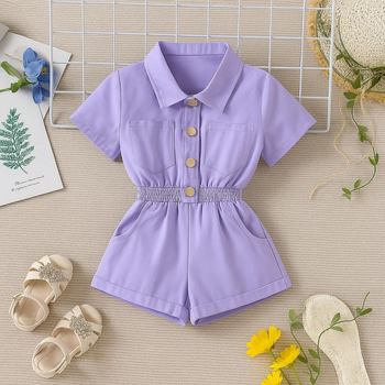 Salopetă pentru fetițe, mâneci scurte, talie medie, poliester 95%, vârstă 1-3 ani, vară