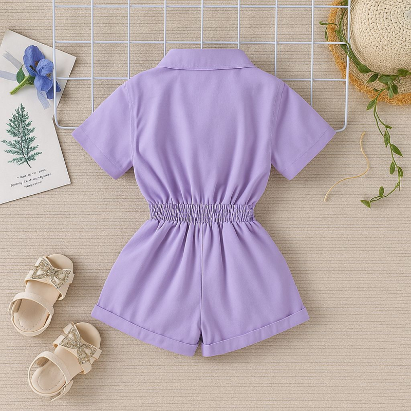 Salopetă pentru fetițe, mâneci scurte, talie medie, poliester 95%, vârstă 1-3 ani, vară