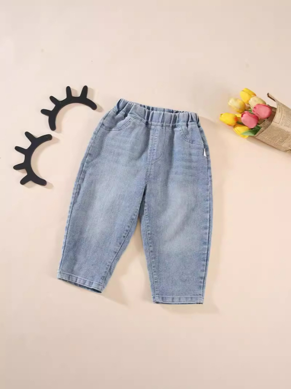 Jeanși pentru copii, stil coreean, denim din bumbac 65%, talie medie, pentru copii 3–8 ani