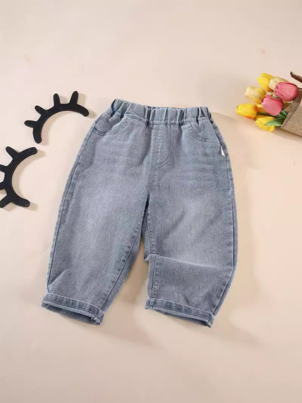 Jeanși pentru copii, stil coreean, denim din bumbac 65%, talie medie, pentru copii 3–8 ani