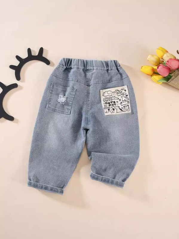 Jeanși pentru copii, stil coreean, denim din bumbac 65%, talie medie, pentru copii 3–8 ani