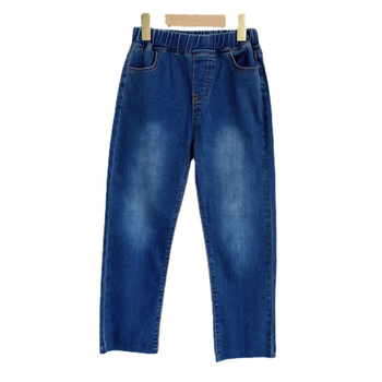 Djevojčice traperice u korejskom stilu, Cowboy denim, 100% pamuk, srednji pojas, elastični pojas, enzimsko pranje