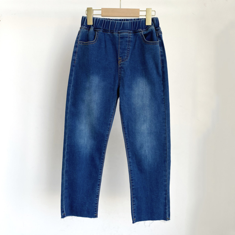 Djevojčice traperice u korejskom stilu, Cowboy denim, 100% pamuk, srednji pojas, elastični pojas, enzimsko pranje