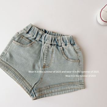 Șorturi scurte de vară pentru fetițe, bumbac, stil coreean, 80% bumbac, talie medie, model monocrom, pentru 3–8 ani