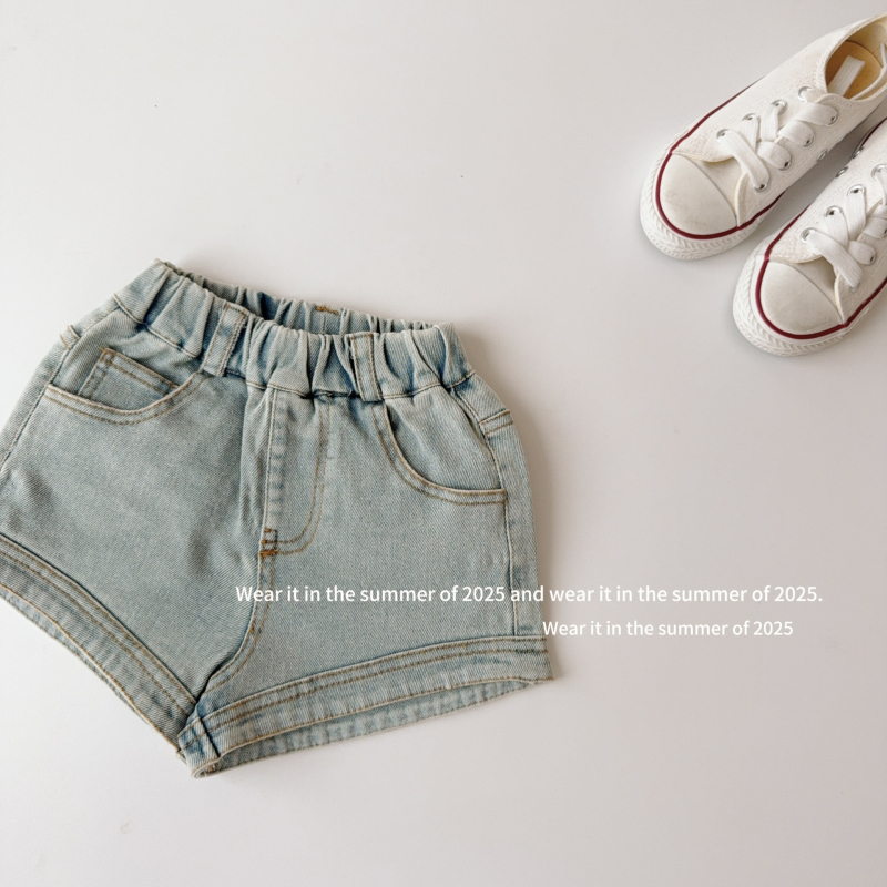 Șorturi scurte de vară pentru fetițe, bumbac, stil coreean, 80% bumbac, talie medie, model monocrom, pentru 3–8 ani