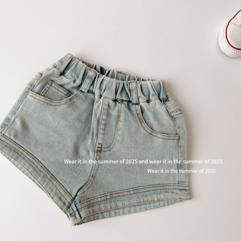 Șorturi scurte de vară pentru fetițe, bumbac, stil coreean, 80% bumbac, talie medie, model monocrom, pentru 3–8 ani