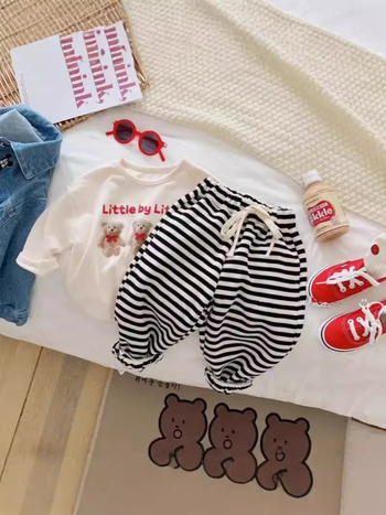 Pantaloni sport pentru copii, poliester în dungă, lejeri, unisex, talie medie cu bandă elastică, pentru primăvară și toamnă