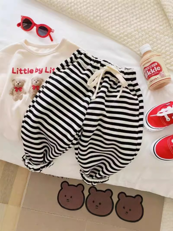 Pantaloni sport pentru copii, poliester în dungă, lejeri, unisex, talie medie cu bandă elastică, pentru primăvară și toamnă