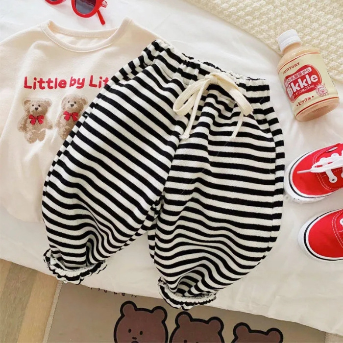 Pantaloni sport pentru copii, poliester în dungă, lejeri, unisex, talie medie cu bandă elastică, pentru primăvară și toamnă