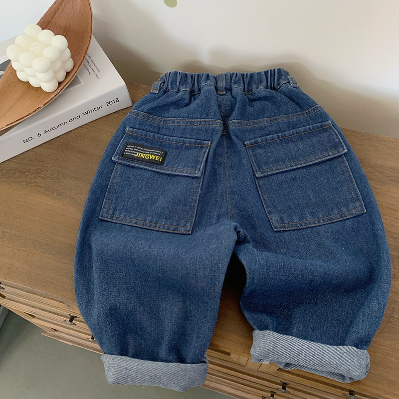 Dječje hlače za dječake od pamuka 90% denim, srednji pojas s elastičnim kaišem, mekano obrađene, duge hlače