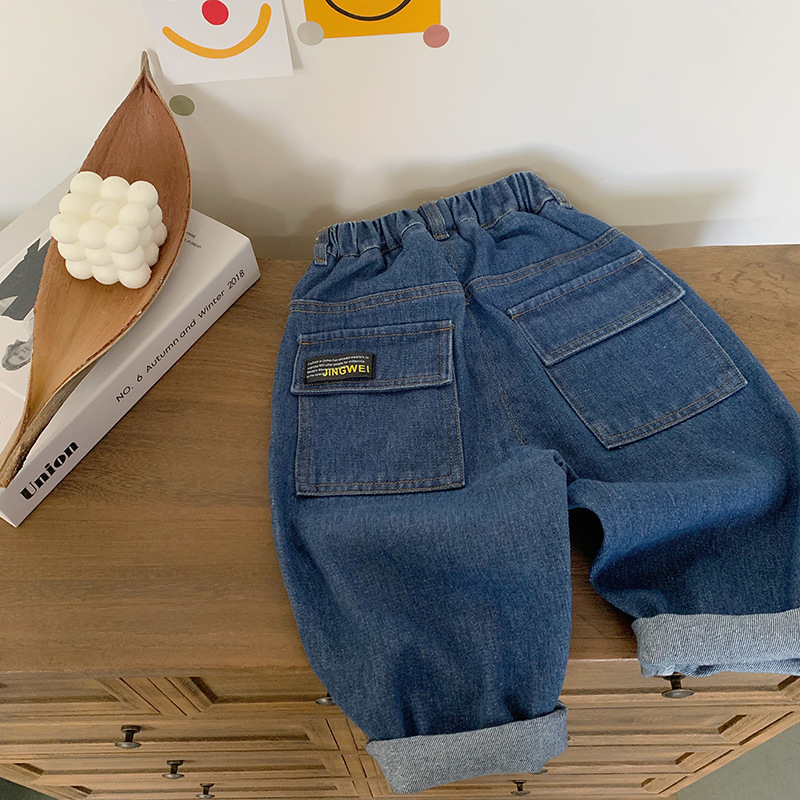 Dječje hlače za dječake od pamuka 90% denim, srednji pojas s elastičnim kaišem, mekano obrađene, duge hlače