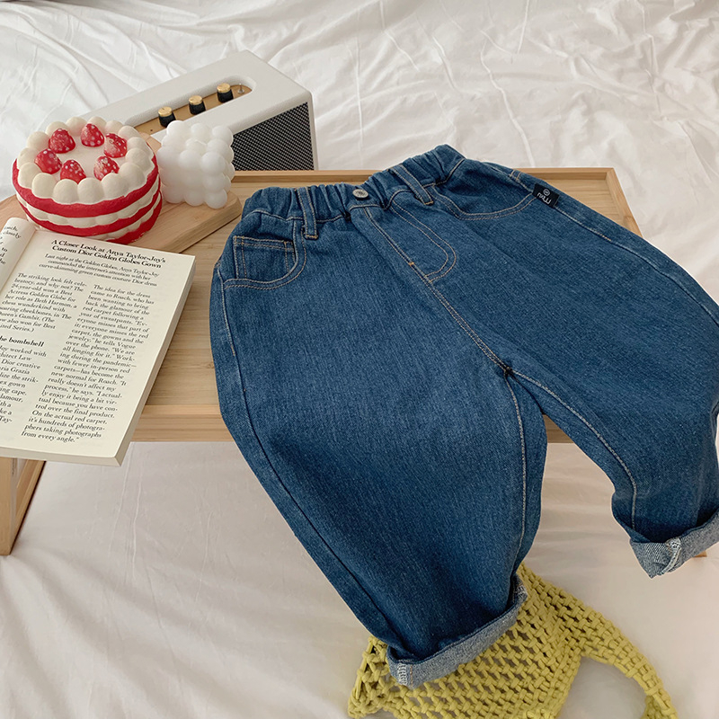 Dječje hlače za dječake od pamuka 90% denim, srednji pojas s elastičnim kaišem, mekano obrađene, duge hlače