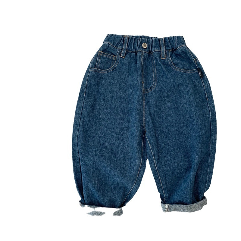 Dječje hlače za dječake od pamuka 90% denim, srednji pojas s elastičnim kaišem, mekano obrađene, duge hlače