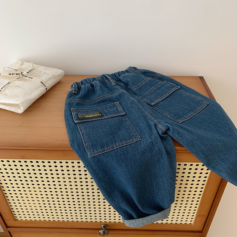 Dječje hlače za dječake od pamuka 90% denim, srednji pojas s elastičnim kaišem, mekano obrađene, duge hlače