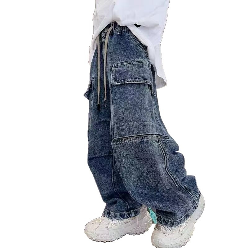 Dječje hlače od denima za radnu uporabu, za dječake 8+ godina, srednji pojas, duge, 80% pamuka, mek završna obrada