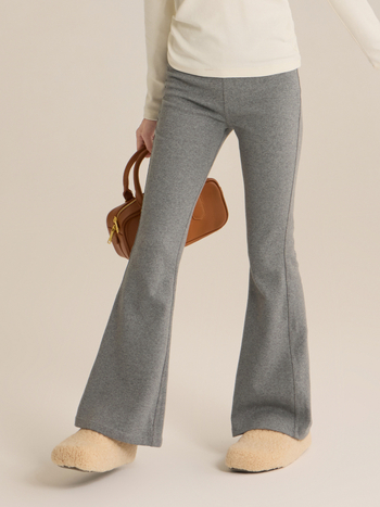 Pantaloni bell-bottom pentru fetițe, talie înaltă, căptuți cu fleece, din bumbac, lungi, toamnă-iarnă 2025