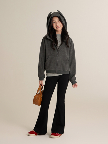 Pantaloni bell-bottom pentru fetițe, talie înaltă, căptuți cu fleece, din bumbac, lungi, toamnă-iarnă 2025