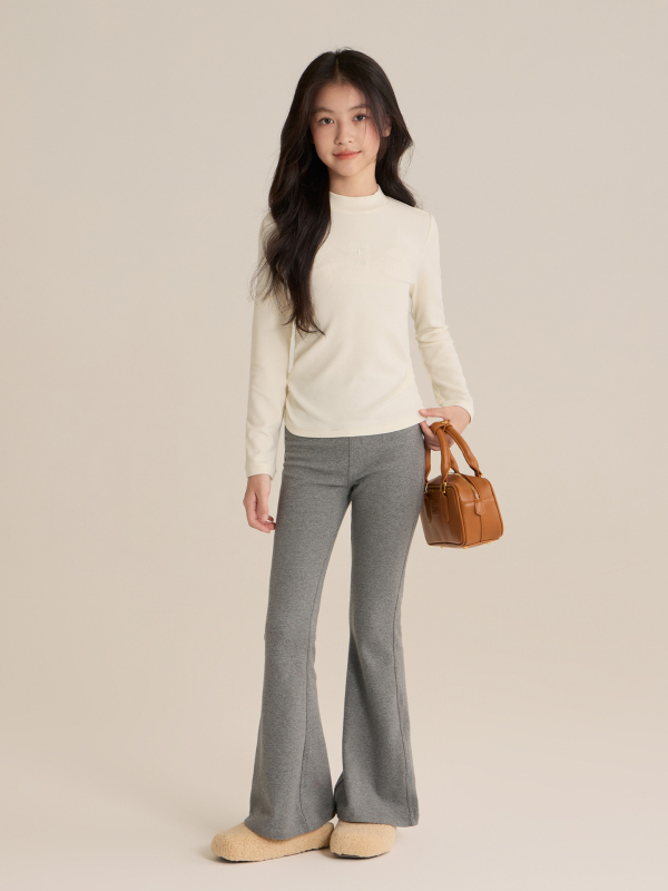 Pantaloni bell-bottom pentru fetițe, talie înaltă, căptuți cu fleece, din bumbac, lungi, toamnă-iarnă 2025