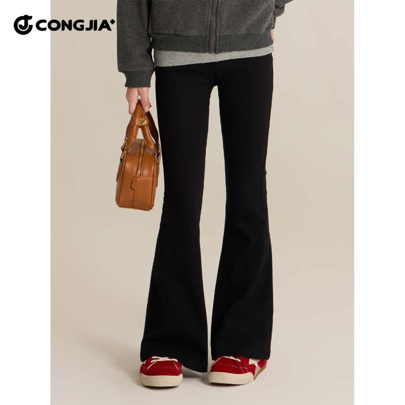 Pantaloni bell-bottom pentru fetițe, talie înaltă, căptuți cu fleece, din bumbac, lungi, toamnă-iarnă 2025