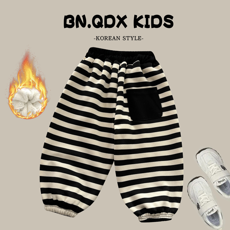 Pantaloni de iarnă pentru copii – căptușeală din fleece, în dungi, casual, unisex (Poliester 95%, talie medie, iarnă)