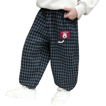 Pantaloni pentru băieți cu căptușeală de fleece, în stil coreean, model carouri, 70% poliester, pentru copii 3–8 ani