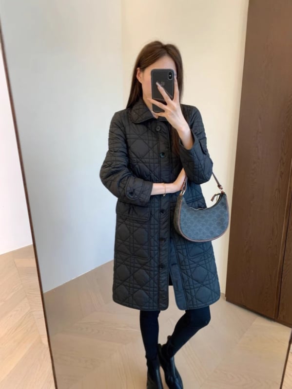 Γυναικείο μακρύ καπιτονέ παλτό καρό από πολυεστέρα με λαιμό πόλο