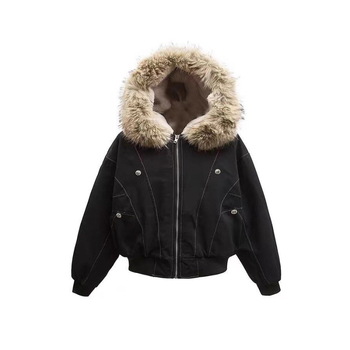 Ženska parka s punjenjem od pamuka-puh, vanjski materijal poliester, kapuljača sa zipom, duljina 50–65 cm
