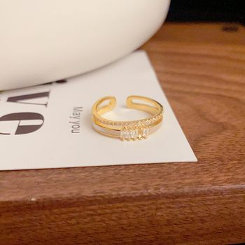 Inel din cupru, stil geometric, design deschis reglabil, placare cu aur real, Korean Dupin