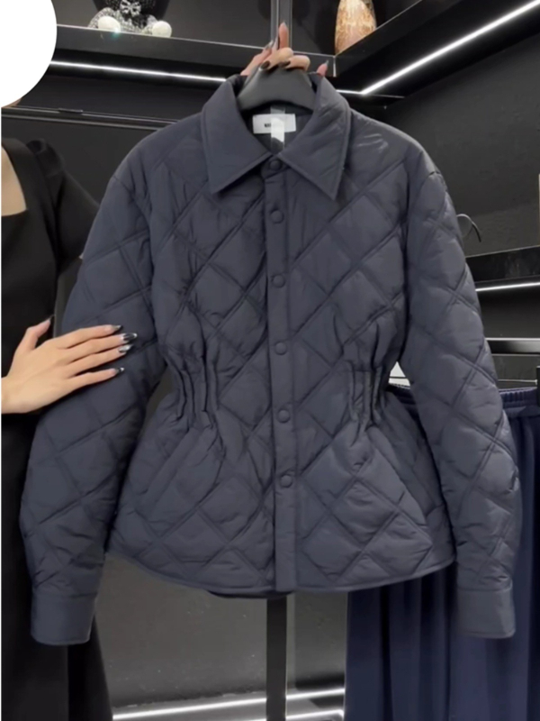 Ležerni kaput s polo ovratnikom, Chenille tkanina sa spandexom, punjenje od imitacije svile i pamuka, zatvarač, obična duljina 50-65 cm