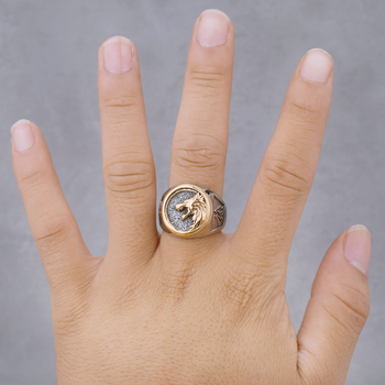 Prsten od titan čelika s motivom glave vuka Odina, životinjski dizajn, polirani završetak, muški nakit