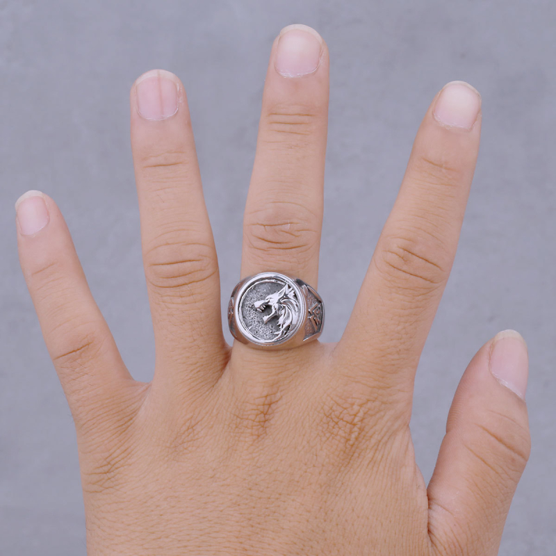 Prsten od titan čelika s motivom glave vuka Odina, životinjski dizajn, polirani završetak, muški nakit