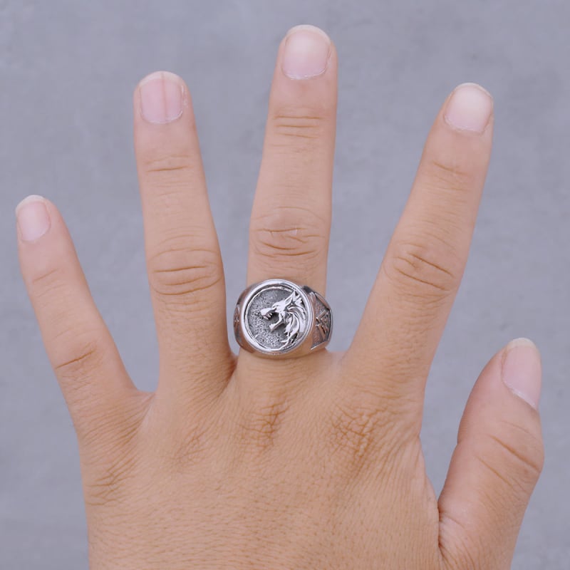 Prsten od titan čelika s motivom glave vuka Odina, životinjski dizajn, polirani završetak, muški nakit