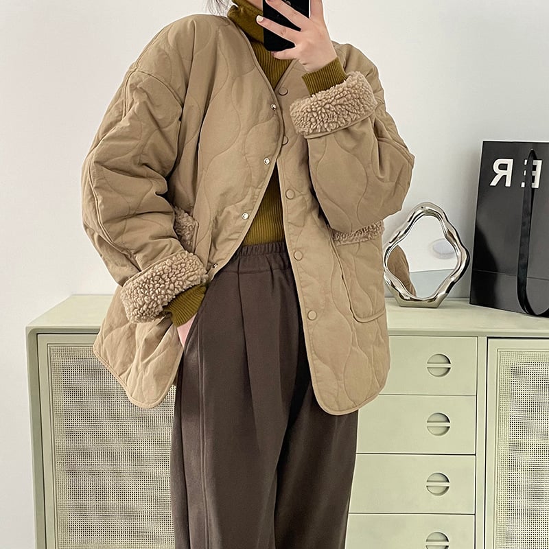 Jakna s punjenim od poliestera i pamuka, V-izrez, slobodan kroj, vanjska tkanina od poliestera