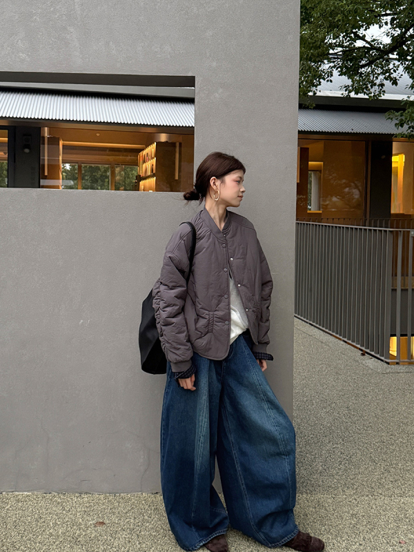 Ženska pamuk jakna s patchwork rukavima, geometrijski uzorak, stojeći ovratnik, japansko-korejski casual stil