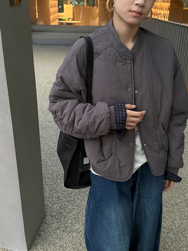 Ženska pamuk jakna s patchwork rukavima, geometrijski uzorak, stojeći ovratnik, japansko-korejski casual stil