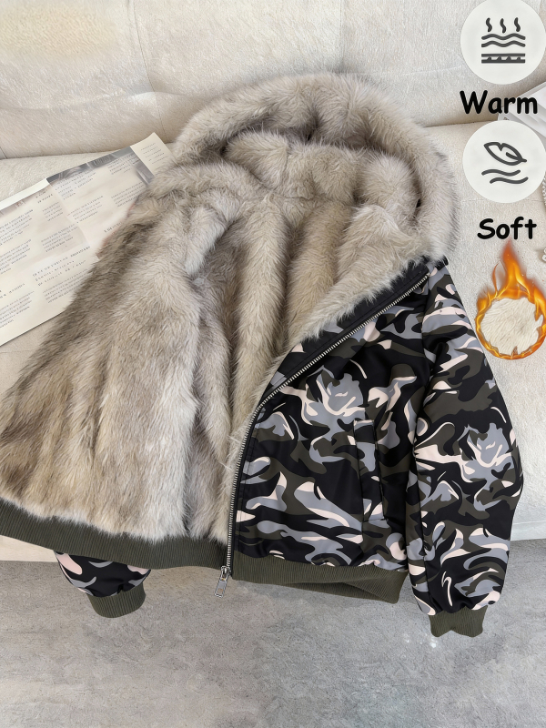 Crna retro pamučna jakna s krznenim ovratnikom, ženski zimski casual stil