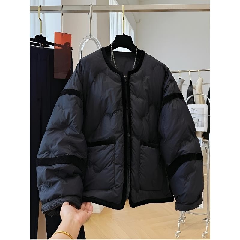 Ženska pamučna jakna s okruglim ovratnikom, opušten kroj, dugi rukavi, jednoredno kopčanje, proljeće 2025, japansko-korejski opušten stil