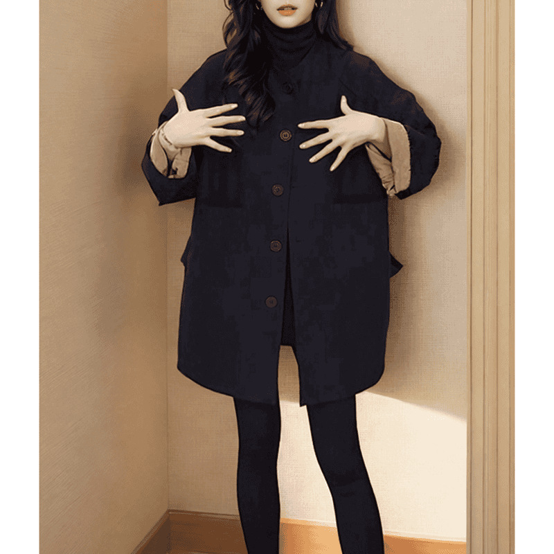 Памучно подплатено палто: Chenille плат, пълнеж коприна-памук (полиестер), главна тъкан спандекс, средна дължина 65–80 см, поло яка