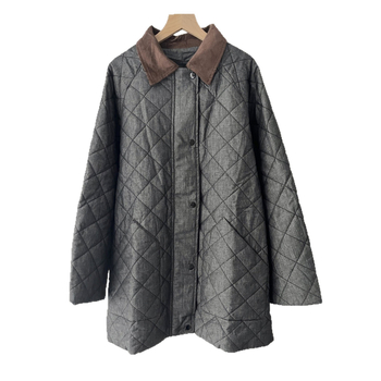 Ženska corduroy jakna s pamučnom punom, polo ovratnik, dugi rukavi, opušten kroj, kopčanje na jedan red gumba