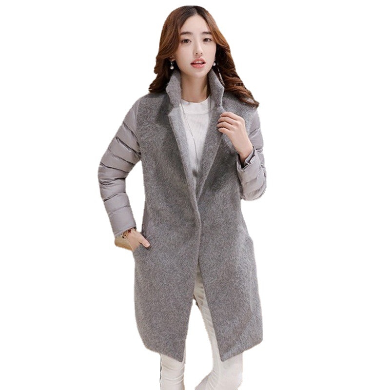 Jakna s pufom od pamučne smjese i mink krzna, ovratnik sakou stil, srednja duljina, uski kroj