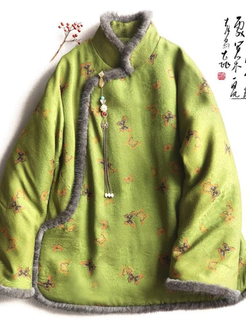 Ženska pamučna vatelinska jakna bez rukava s polo ovratnikom, retro etno-kineskog stila, Chenille tkanina, udio spandexa, ultra kratka duljina (≤40 cm)