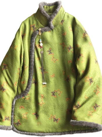 Ženska pamučna vatelinska jakna bez rukava s polo ovratnikom, retro etno-kineskog stila, Chenille tkanina, udio spandexa, ultra kratka duljina (≤40 cm)