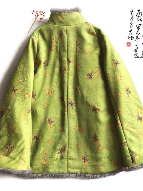 Ženska pamučna vatelinska jakna bez rukava s polo ovratnikom, retro etno-kineskog stila, Chenille tkanina, udio spandexa, ultra kratka duljina (≤40 cm)