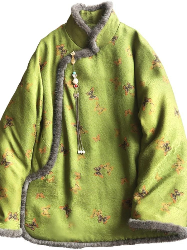 Ženska pamučna vatelinska jakna bez rukava s polo ovratnikom, retro etno-kineskog stila, Chenille tkanina, udio spandexa, ultra kratka duljina (≤40 cm)