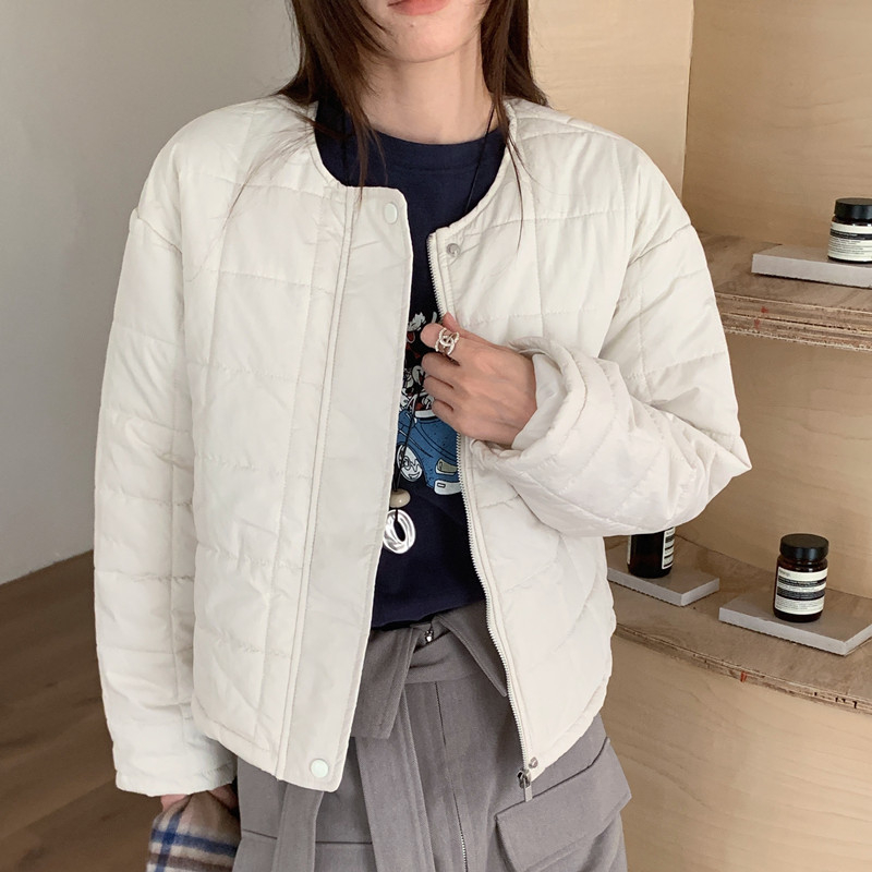 Dvobojna kratka pamučna jakna s okruglim izrezom, kopčanje na jedan red, kvadratno šivanje, topla, gradski stil, japansko-korejski utjecaj