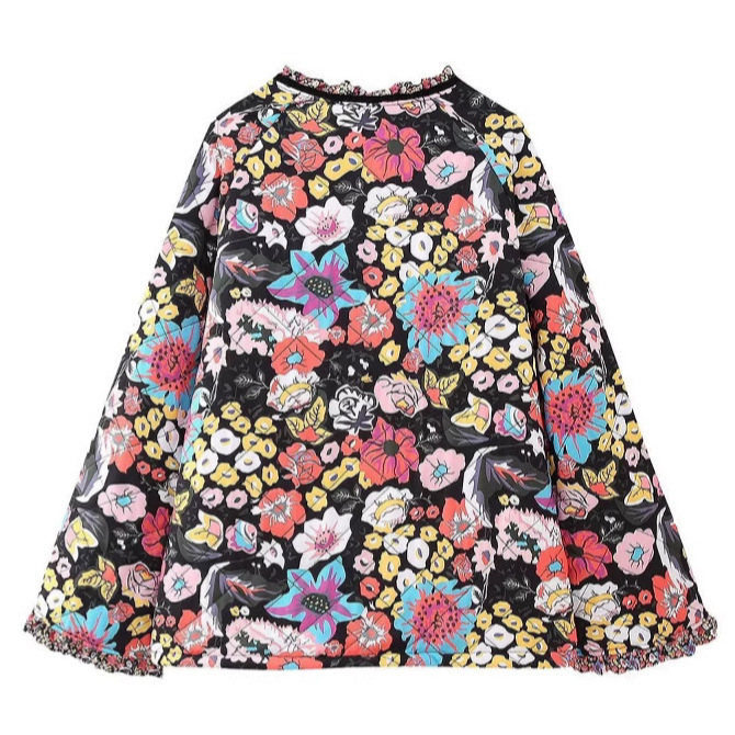 Дамско полиестерово палто за есен и зима със стояща яка, дълги ръкави, свободна кройка, флорален растителен принт, средна дължина, пълнител полиестер 80–90%