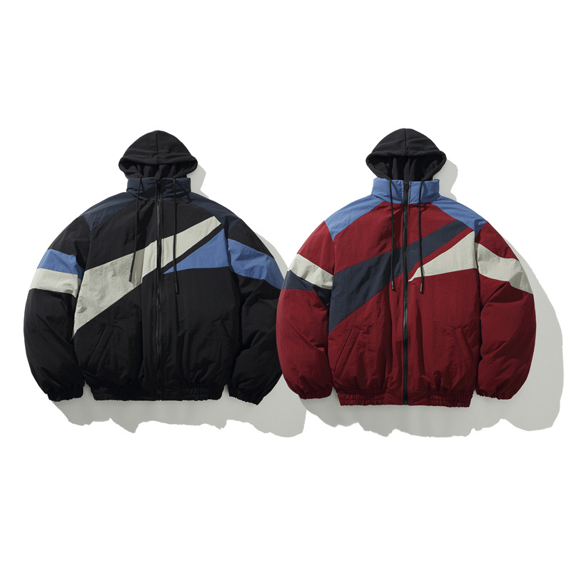 Zimska jakna s kapuljom u japanskom retro stilu, unisex, blok boja, casual sportski vanjski komad s flisom