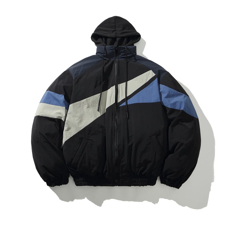 Zimska jakna s kapuljom u japanskom retro stilu, unisex, blok boja, casual sportski vanjski komad s flisom