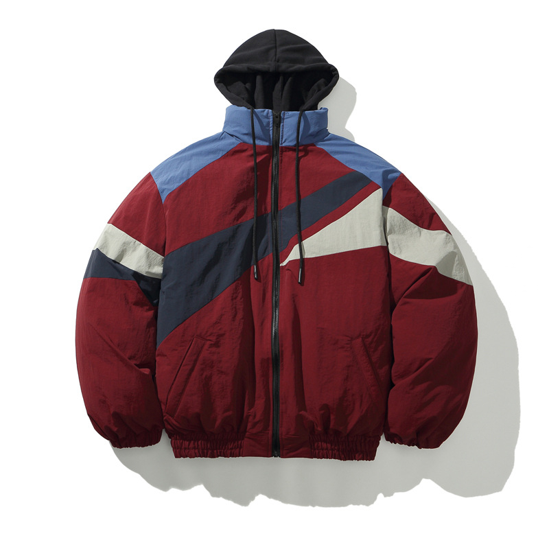 Zimska jakna s kapuljom u japanskom retro stilu, unisex, blok boja, casual sportski vanjski komad s flisom